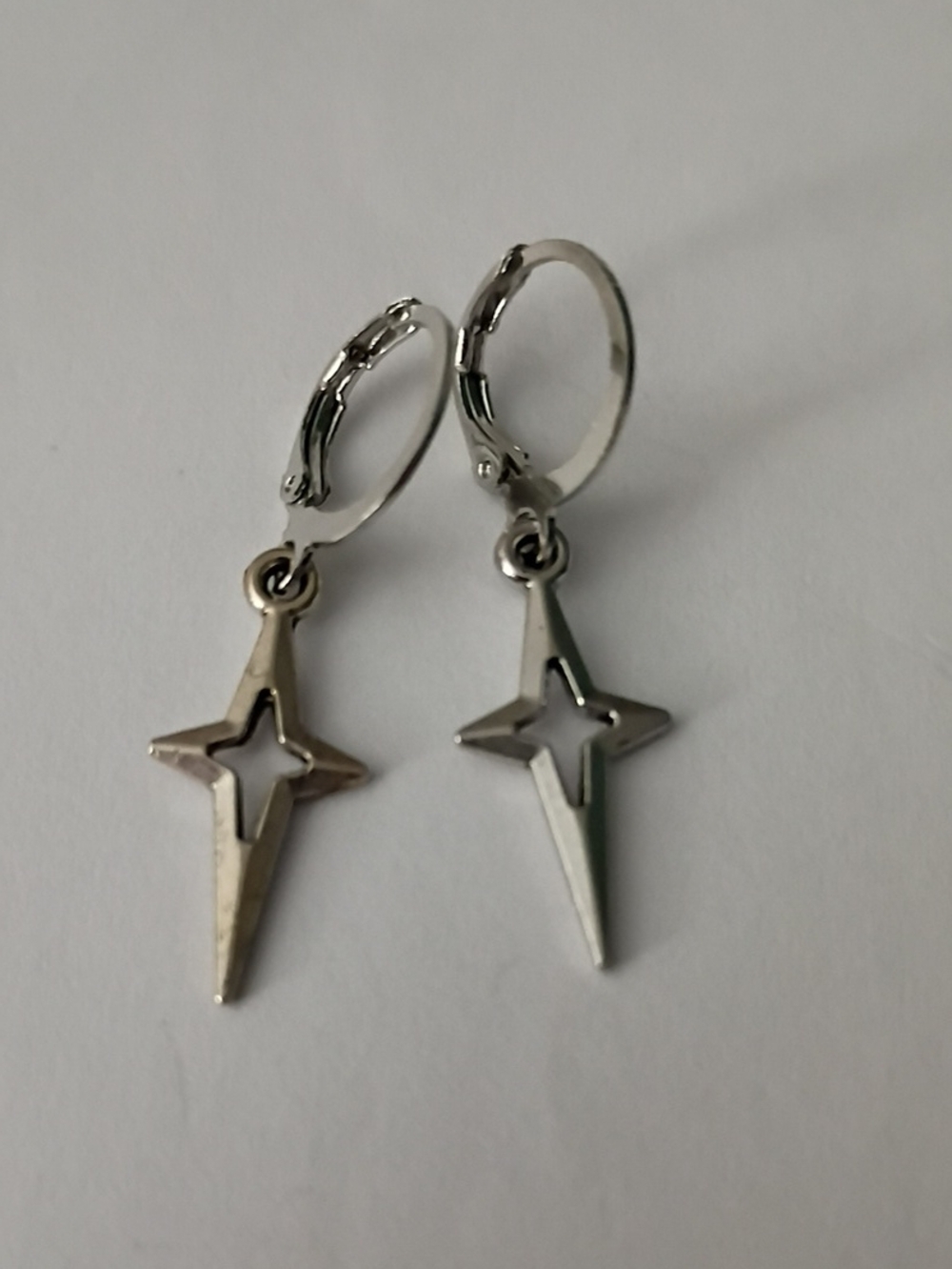 Men's Silver Star Cross Drop Hoop Earrings